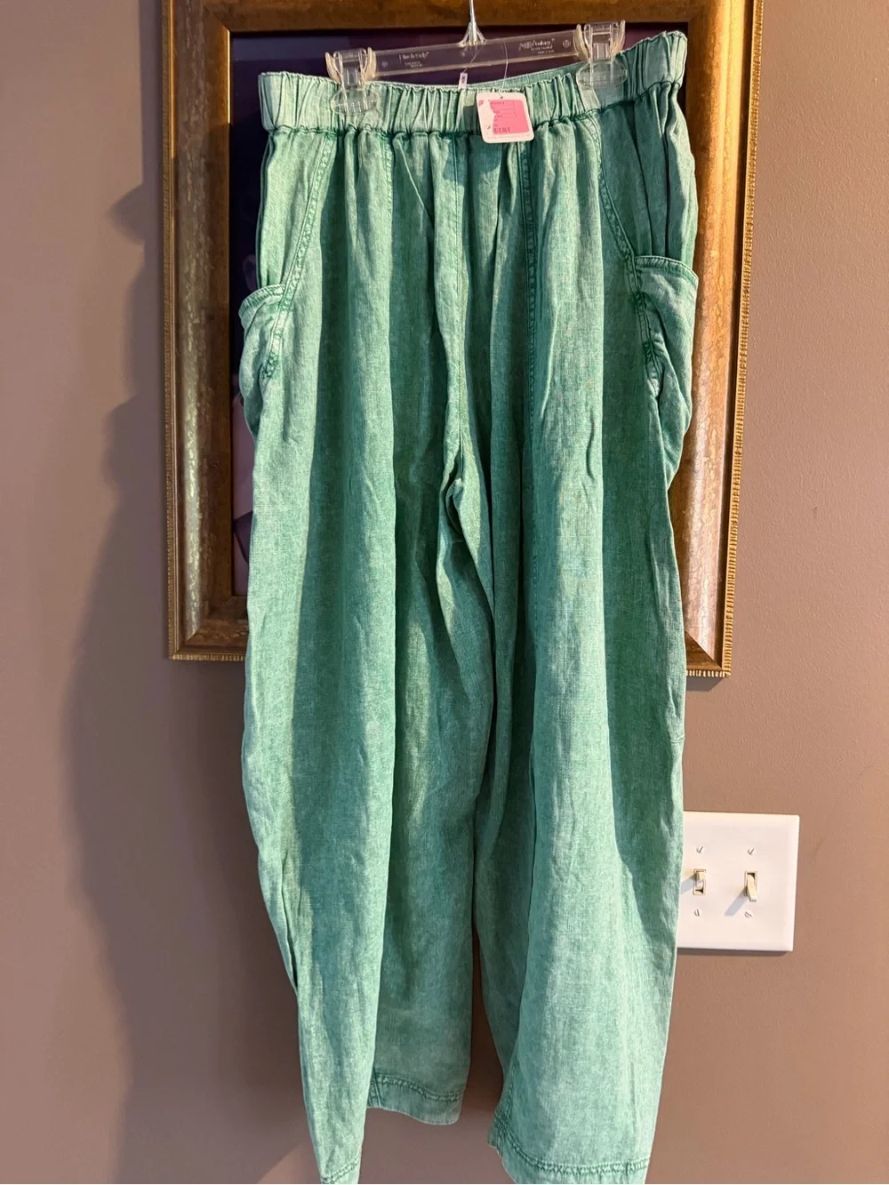 Free People Rolling Hills Green Linen Blend Pull-On Pants NWT Medium